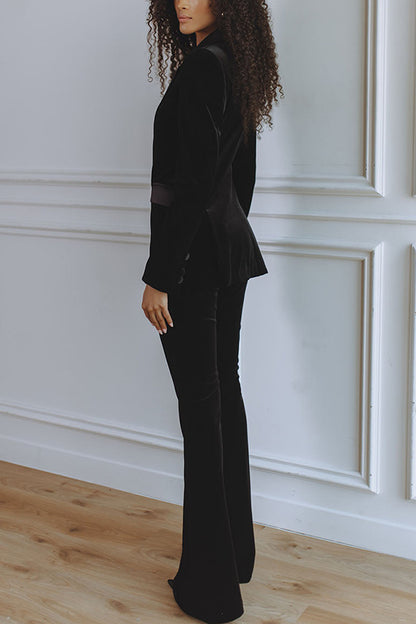 Delicate Daze Velvet Satin Lapel Button Up Long Sleeve Tapered Waist Blazer