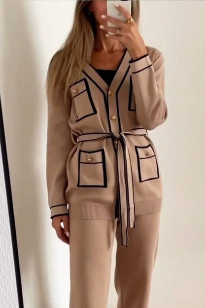 Elegant Color Contrast Two-piece Sweater Suit