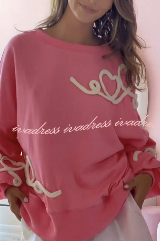 Valentine's Day Printed Round Neck Embroidered Long Sleeve Sweatshirt