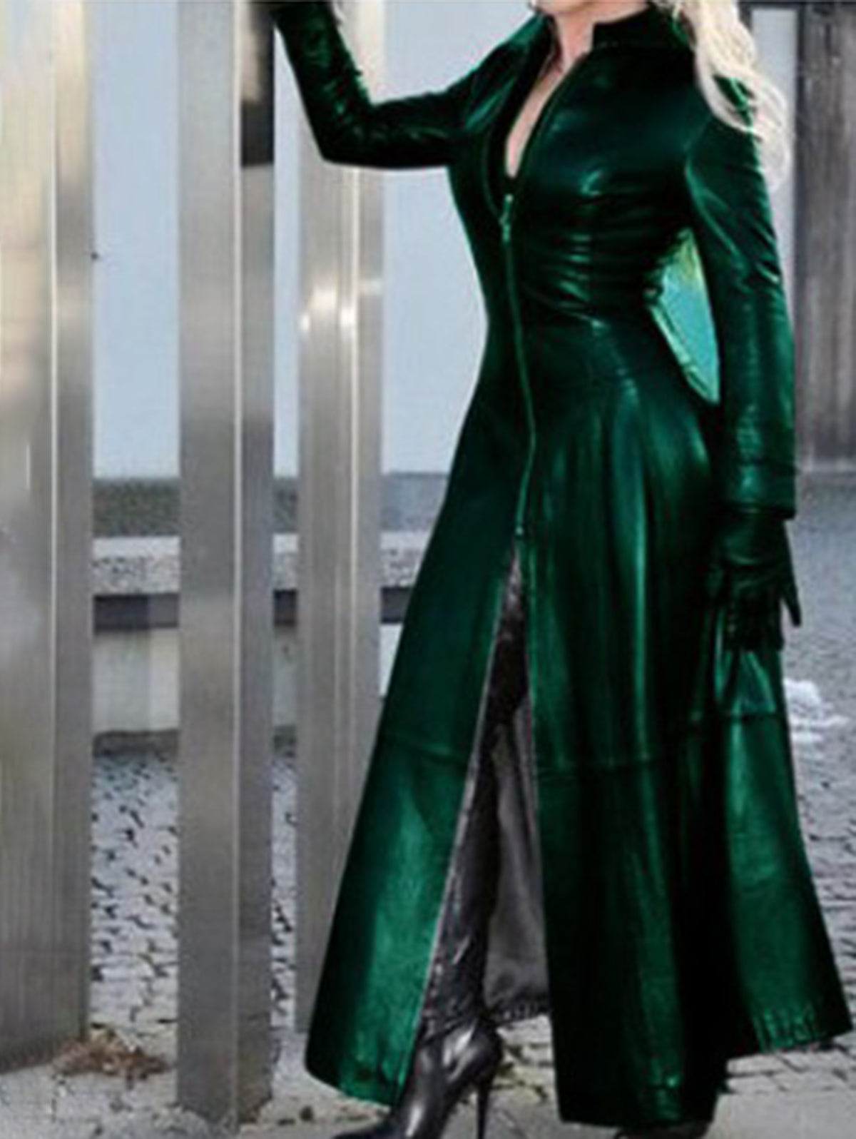 Casual PU Leather Stand Collar Zipper Solid Trench Coat