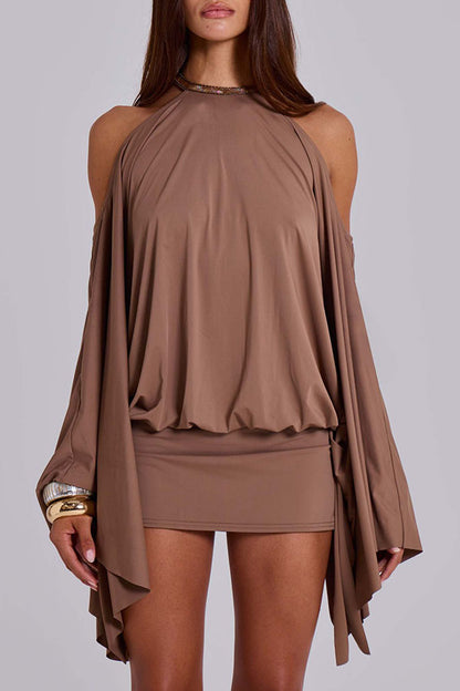 Alula Chain Sequin Embroidered Butterfly Kimono Slit Sleeve Backless Mini Dress