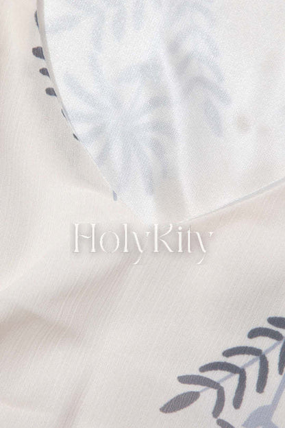 Printed V-neck Knot Front Blouse And Slit Hem Pants