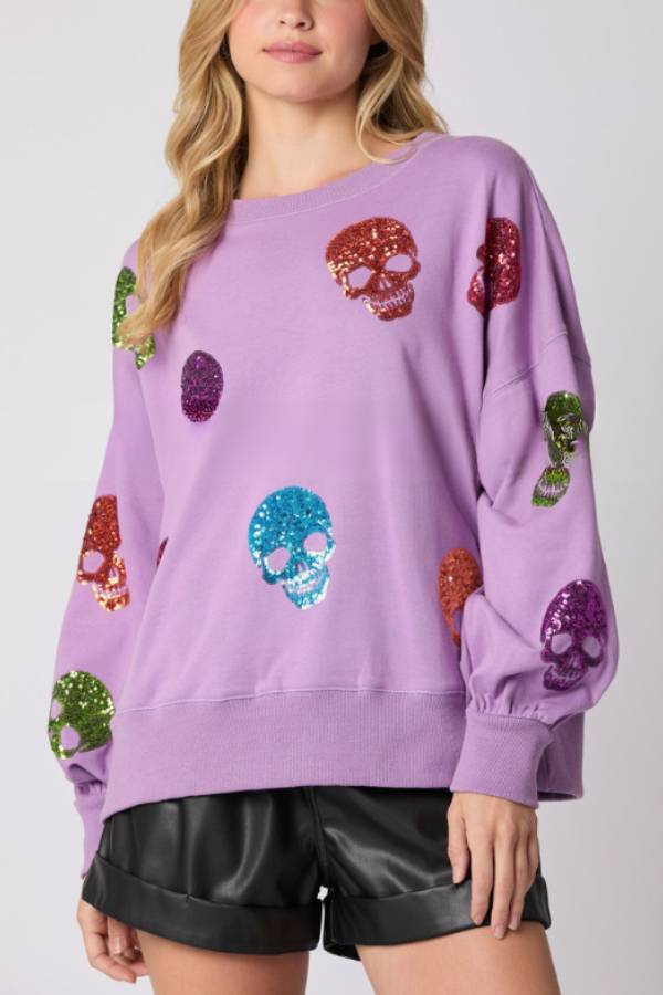 Halloween Skull Sequined Loose Casual Sweatshirt