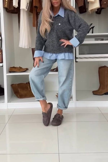 Top de punto de dos piezas con solapa falsa 