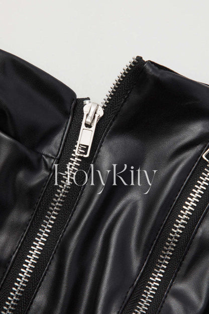 Faux Leather Multi Zipper Tube Top
