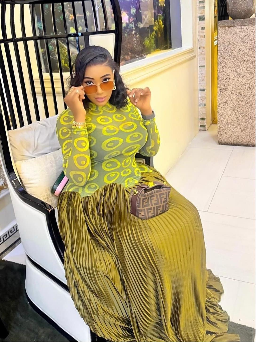 Mesh Panel Retro Pleated Maxi Dress