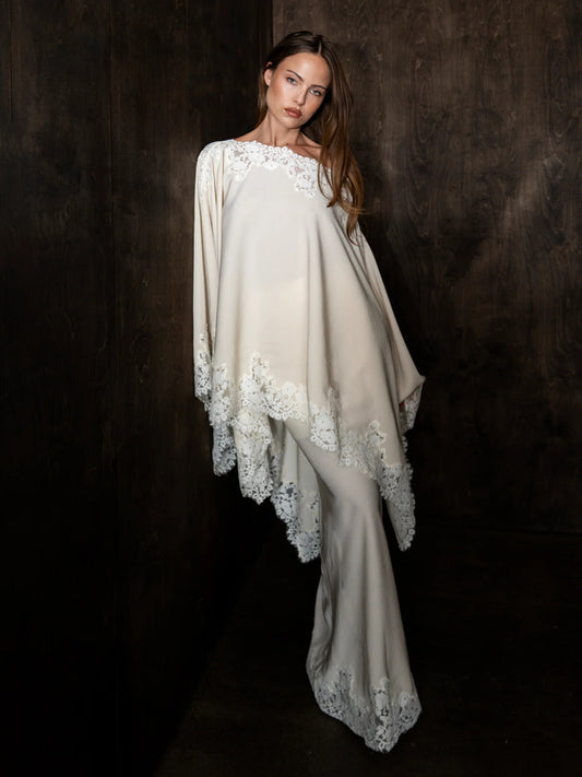 Ivory Lace Shawl Top & Mermaid Skirt Set