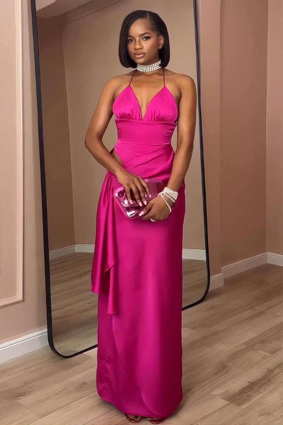 Bubblegum Pink Strapless Slit Maxi Dress