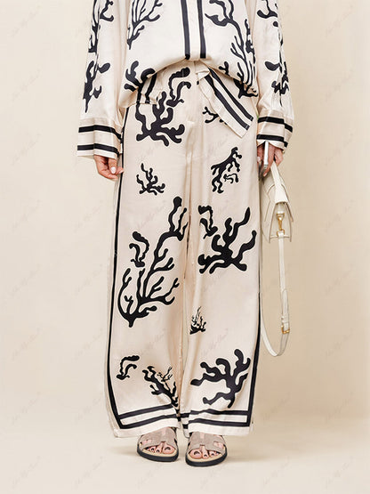 Wide leg trouser set with silhouette print