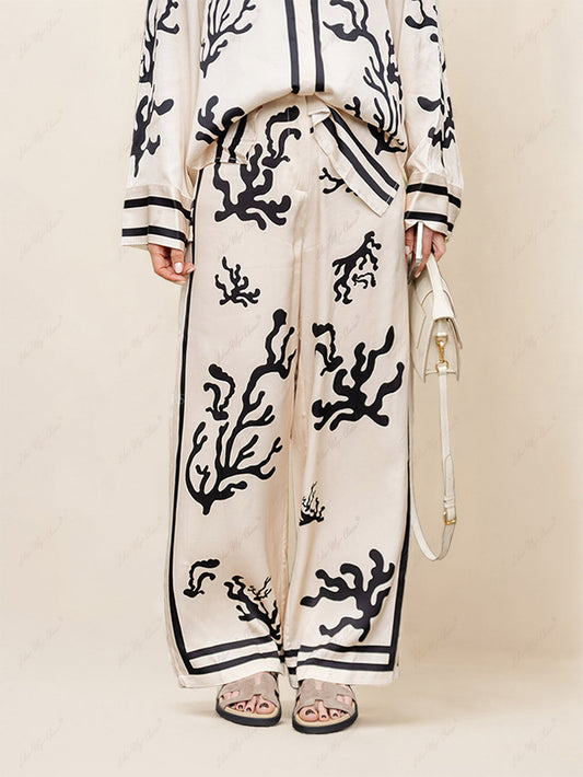 Wide leg trouser set with silhouette print