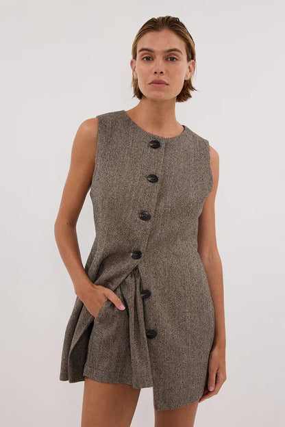 Frankie Choc Tweed Tunic Vest Set