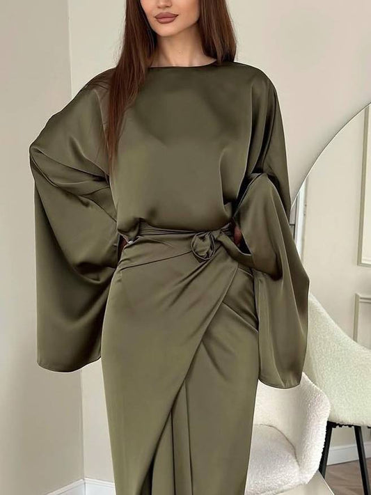 Minimalist Loose Shirt And Lace-up Skirt Suit-Shirt