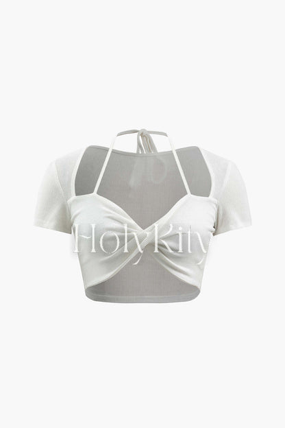 Twist Front Halter Crop T-Shirt