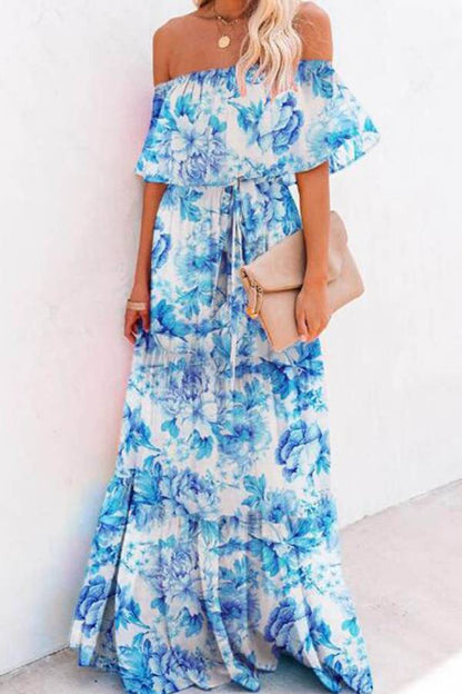 Chest Wrap Printed Full Skirt Dress