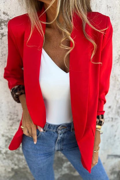 Fashion Leopard Print Lapel Long Sleeve Casual Blazer