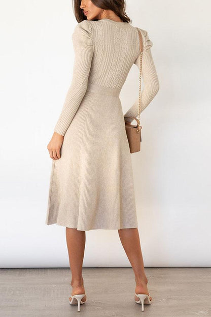 Vestido de punto de manga larga y largo medio con burbujas