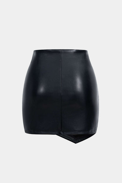 Ruched Faux Leather Mini Skirt