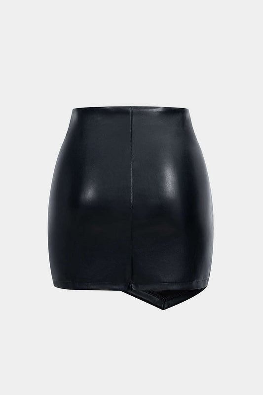 Ruched Faux Leather Mini Skirt