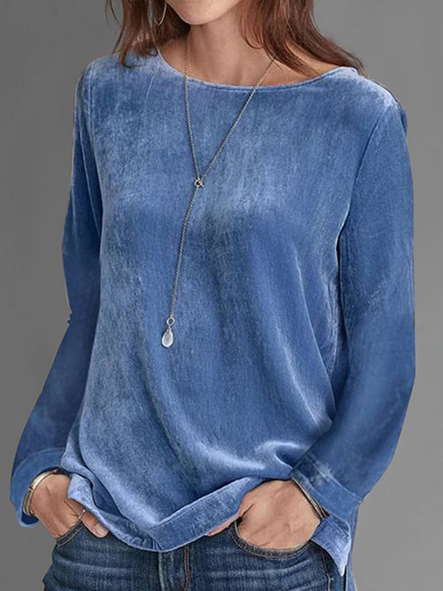 Casual Round Neck Long Sleeve Solid Velvet Sweatshirt