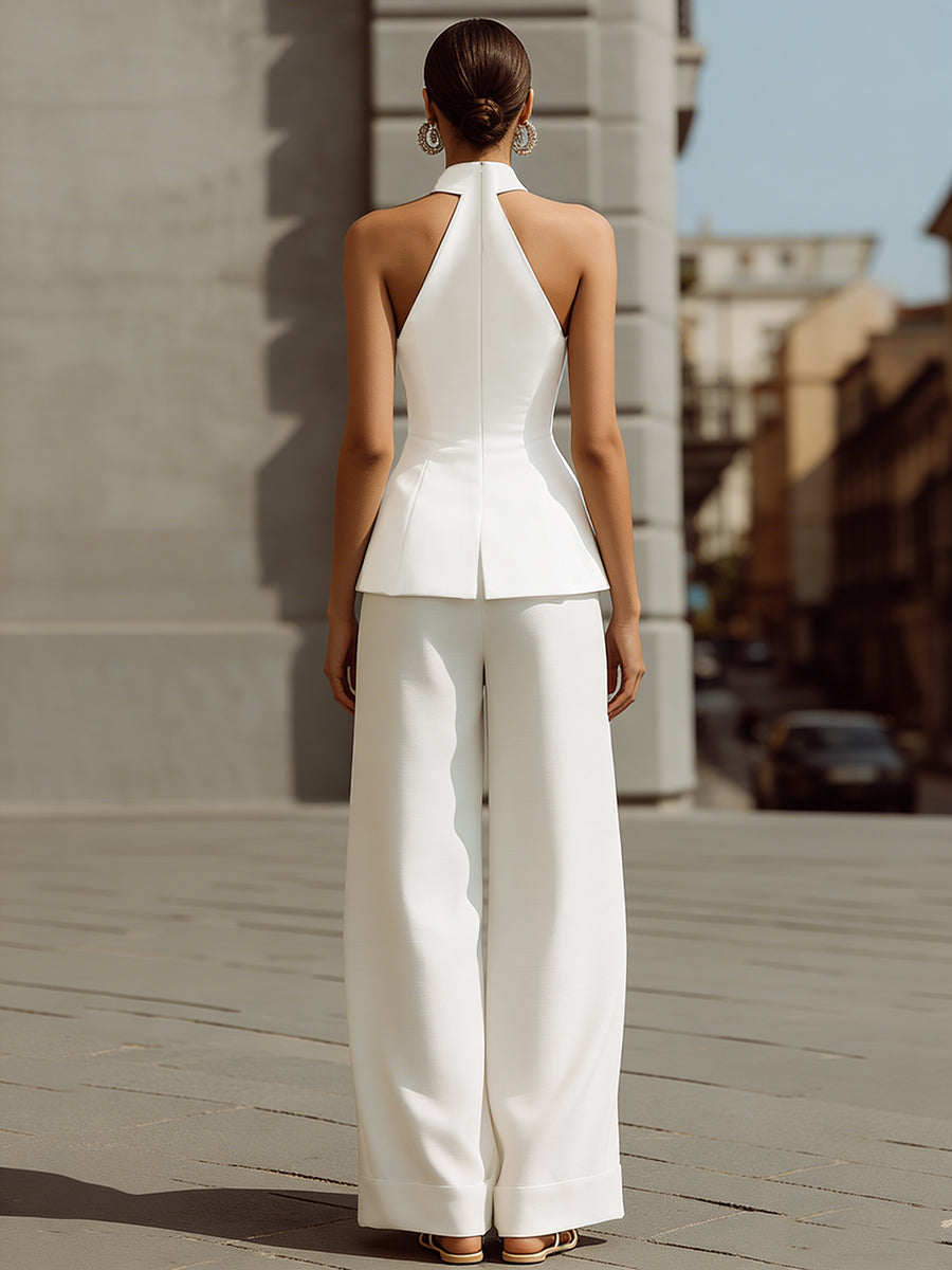 Opulent Halter Vest & Wide-Leg Trouser Two-Piece Set