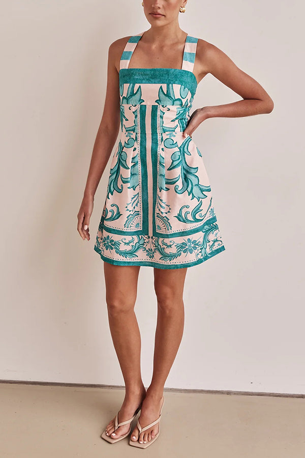 Vestido corto con bolsillos y tirantes anchos en mezcla de lino de verano Channeling 