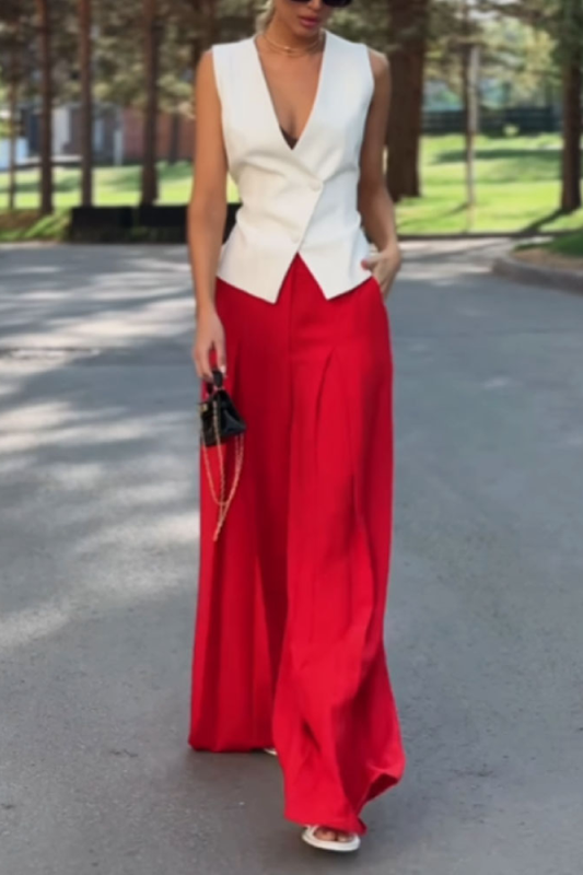 Fashion Elegant Vest & Wide Leg Pants Two-Piece Set