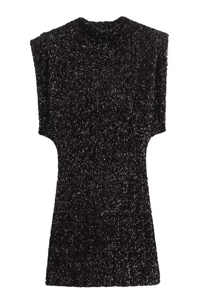 Fashionable Sequined Round Neck Sleeveless Slim-fit Mini Dress