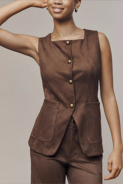 Maeve Faux-Suede Cutaway Vest