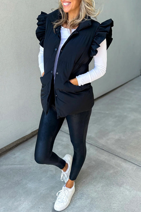 Chaleco con bolsillos y solapa abotonada y mangas con volantes de Remi 