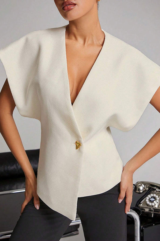 Fashion Button V-neck Asymmetrical Suit Vest