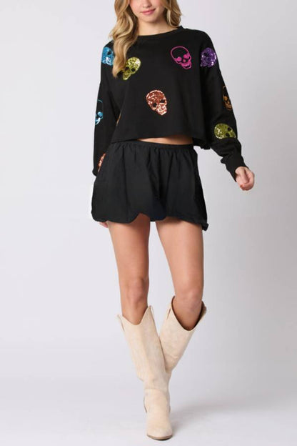 Halloween Skull Sequined Loose Casual Sweatshirt