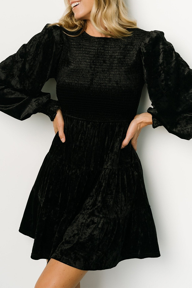 Vestidos casuales de terciopelo con volantes y cuello redondo (4 colores)