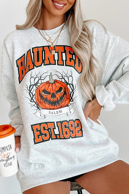 Halloween Pumpkin Print Round Neck Long Sleeve Sweatshirt