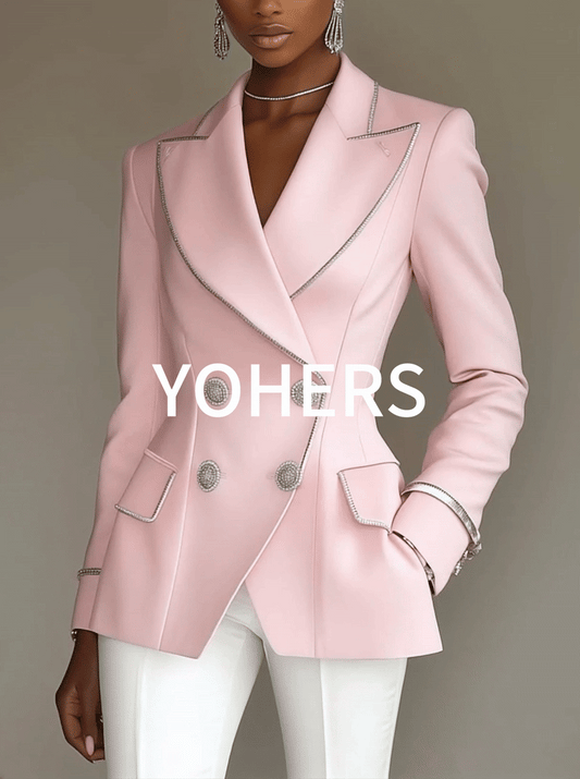 24-Hour-Shipping Pink Blazer With Silver Trim And Double-breasted Buttons