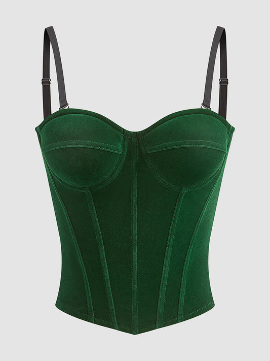 Vintage Dark Green Velvet Sweetheart Neck Adjustable Straps Boned Corset Top
