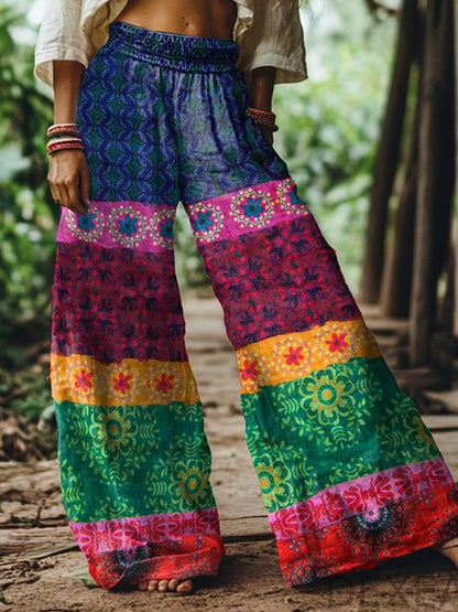 Beach Red Tribal Pocket Boho Ruched Pants