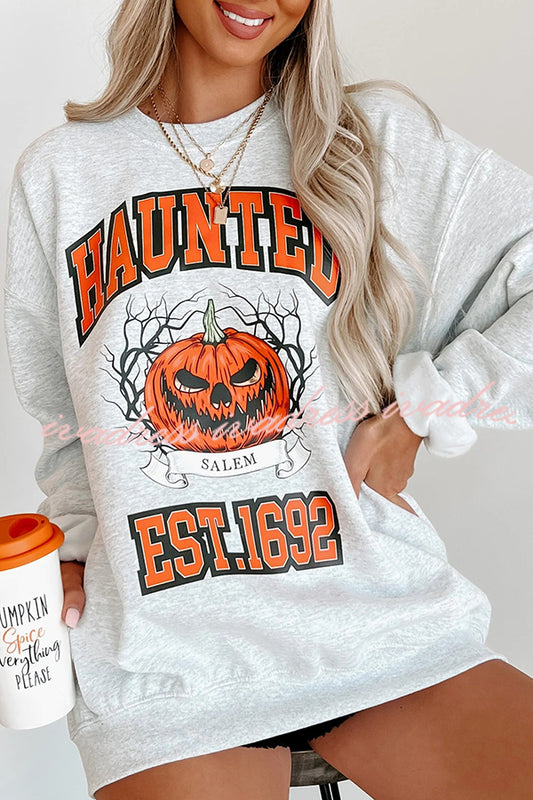 Halloween Pumpkin Print Round Neck Long Sleeve Sweatshirt