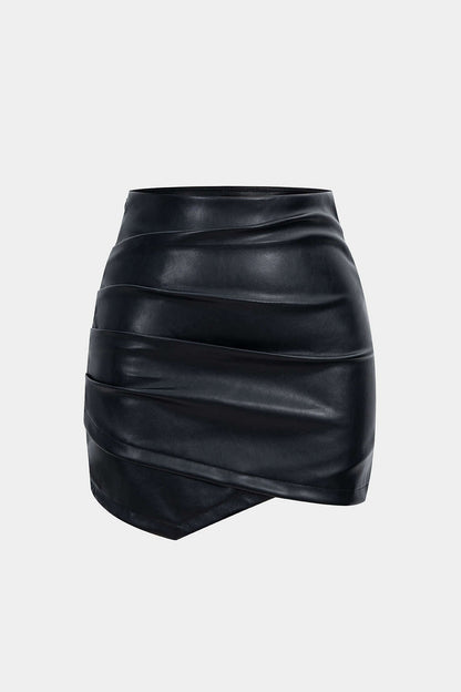 Ruched Faux Leather Mini Skirt