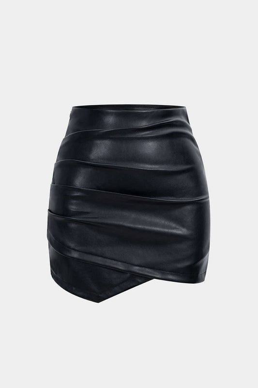 Ruched Faux Leather Mini Skirt