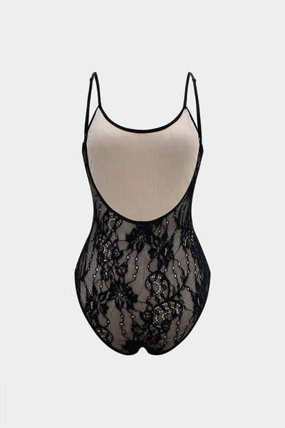 Lace Patchwork Backless Slip Sleeveless Bodysuit