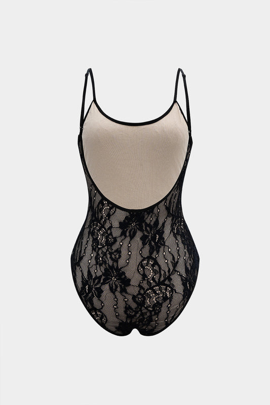 Lace Patchwork Backless Slip Sleeveless Bodysuit