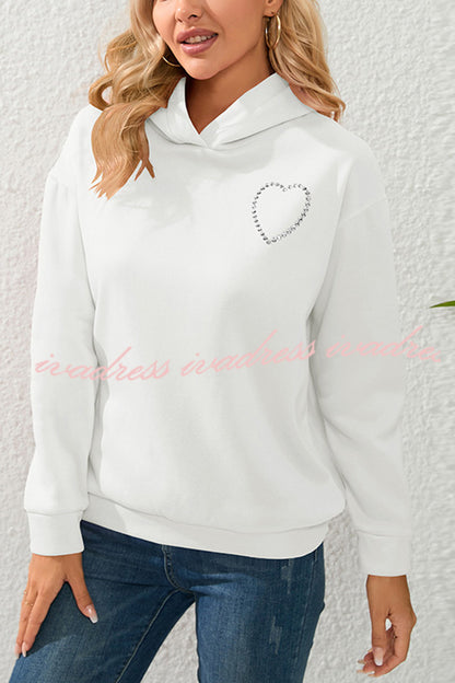 Love Pattern Hollow Diamond Velvet Hooded Long Sleeved Sweatshirt