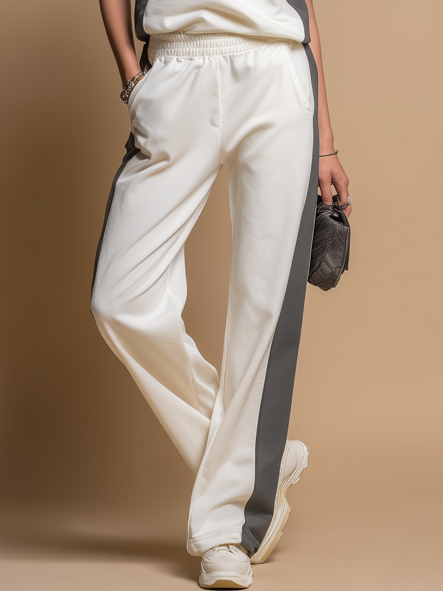 Stylish Round-neck Short-sleeved T-shirt And Wide-leg Pants Set