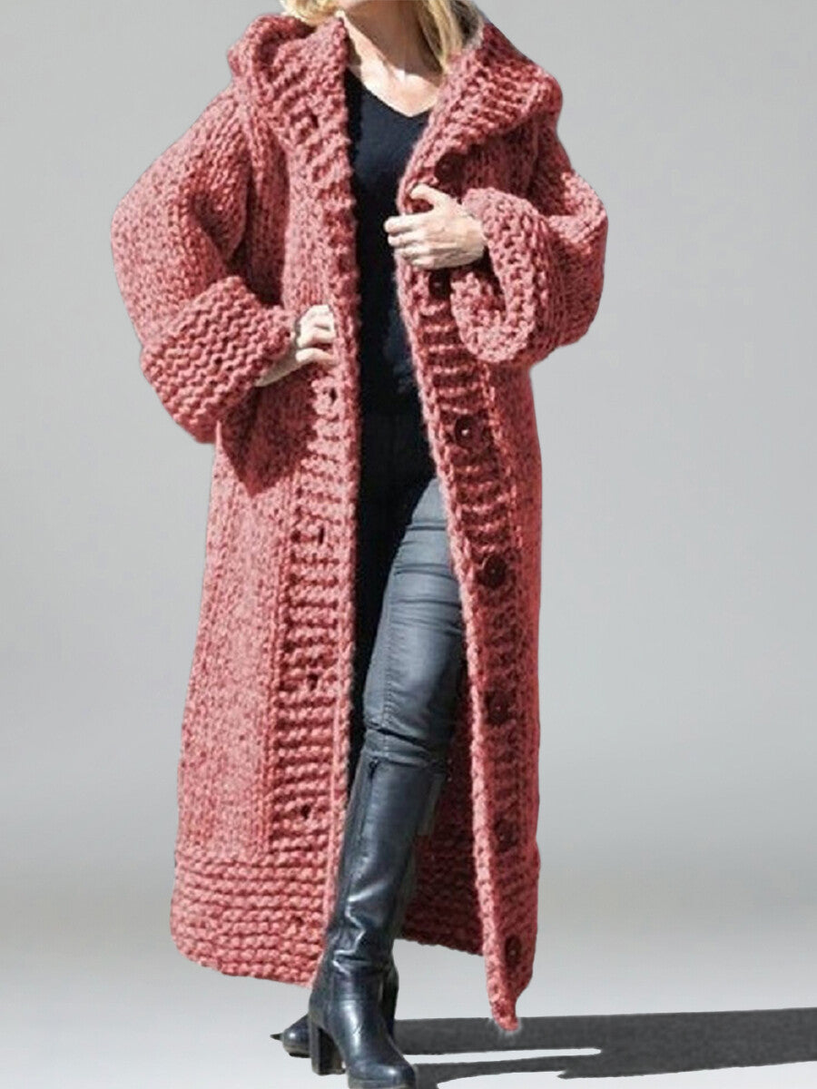 Daily Green Hooded Long Sleeve Crochet Casual Button Knitted Cardigans