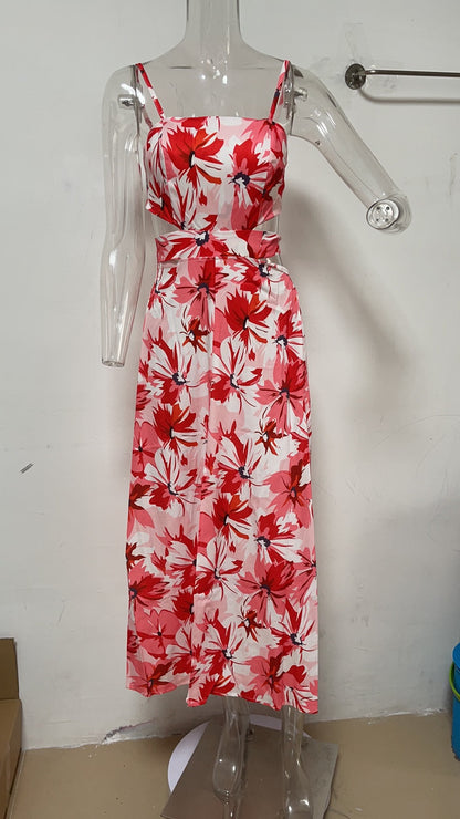 Digital Floral Print Fresh Vestidos Sweet Back Lace-up Estampado Floral Dress