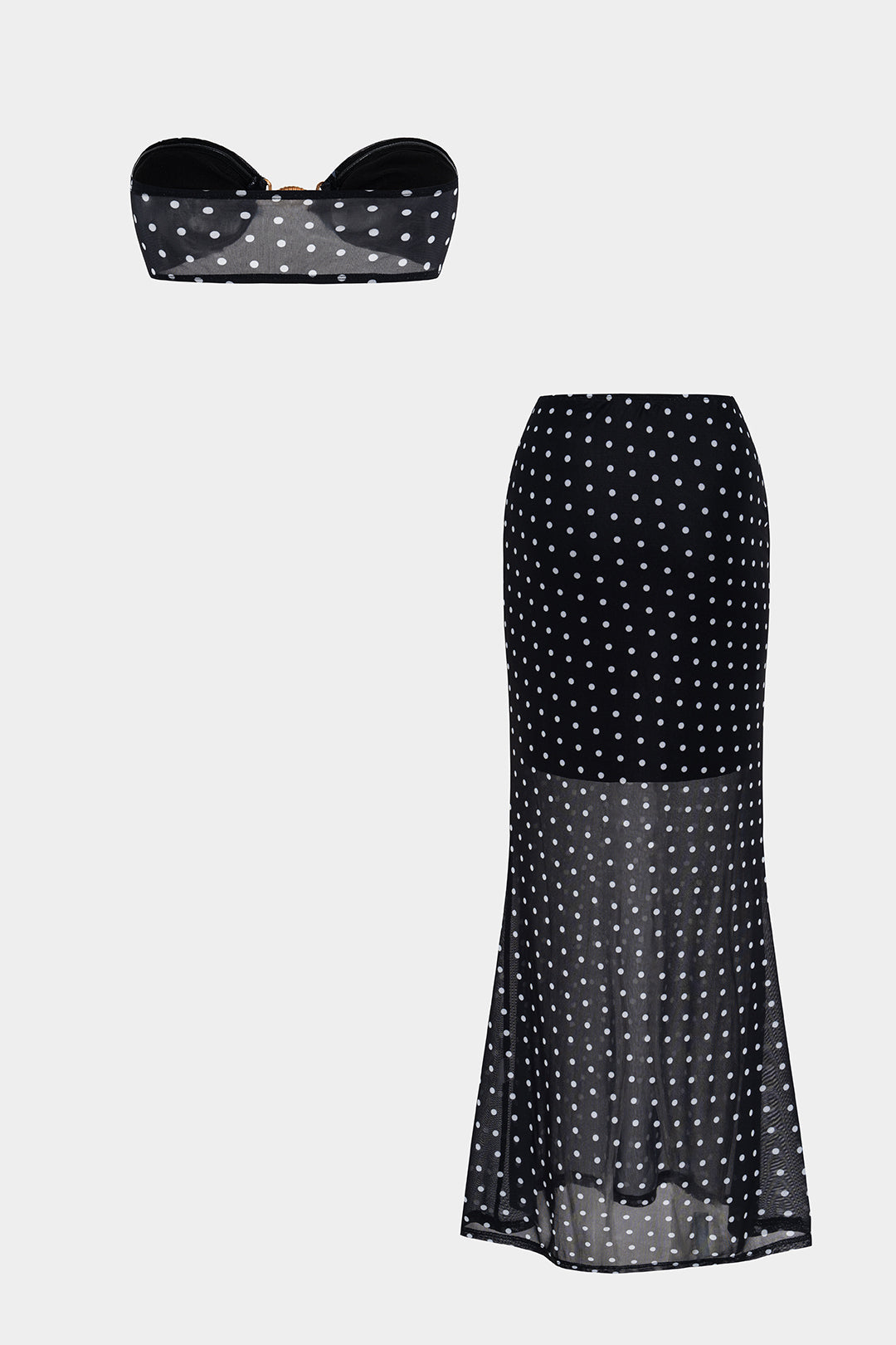 Polka Dots Print Metallic Decor Tube Top And Cut Out Skirt Set