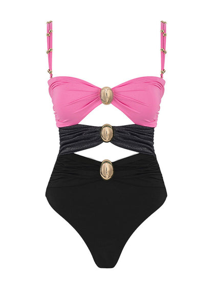 Hollow Stitching Three-color Sexy One-piece Swimsuit