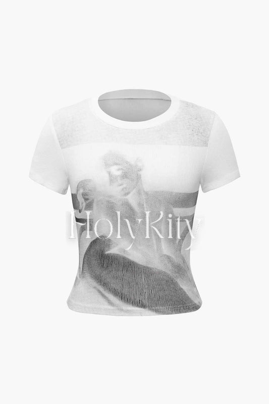 Portrait Print Crop T-Shirt
