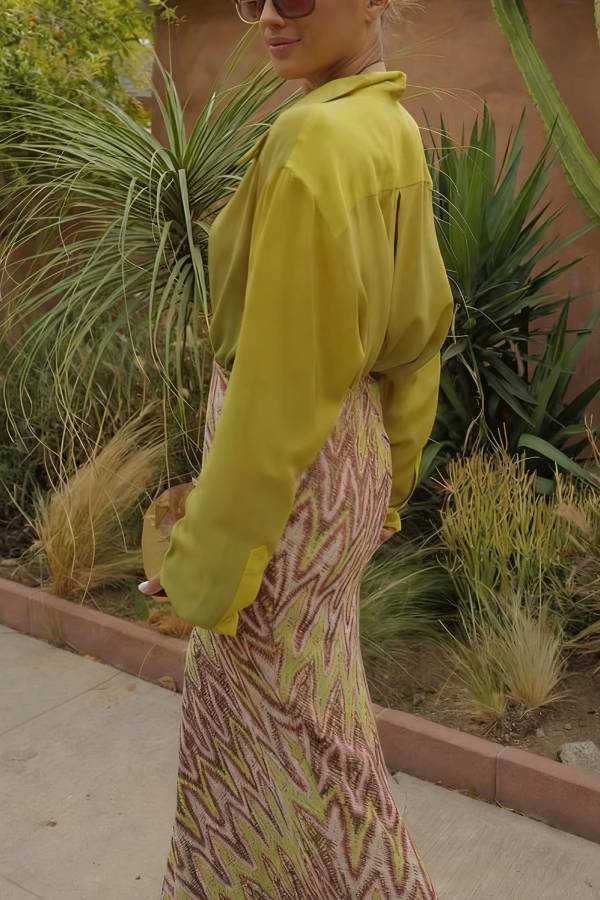 Moonlit Waltz Gradient Print Button Up Long Sleeve Loose Blouse