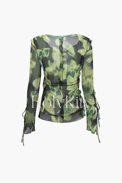 Floral Print Tie Front Blouse